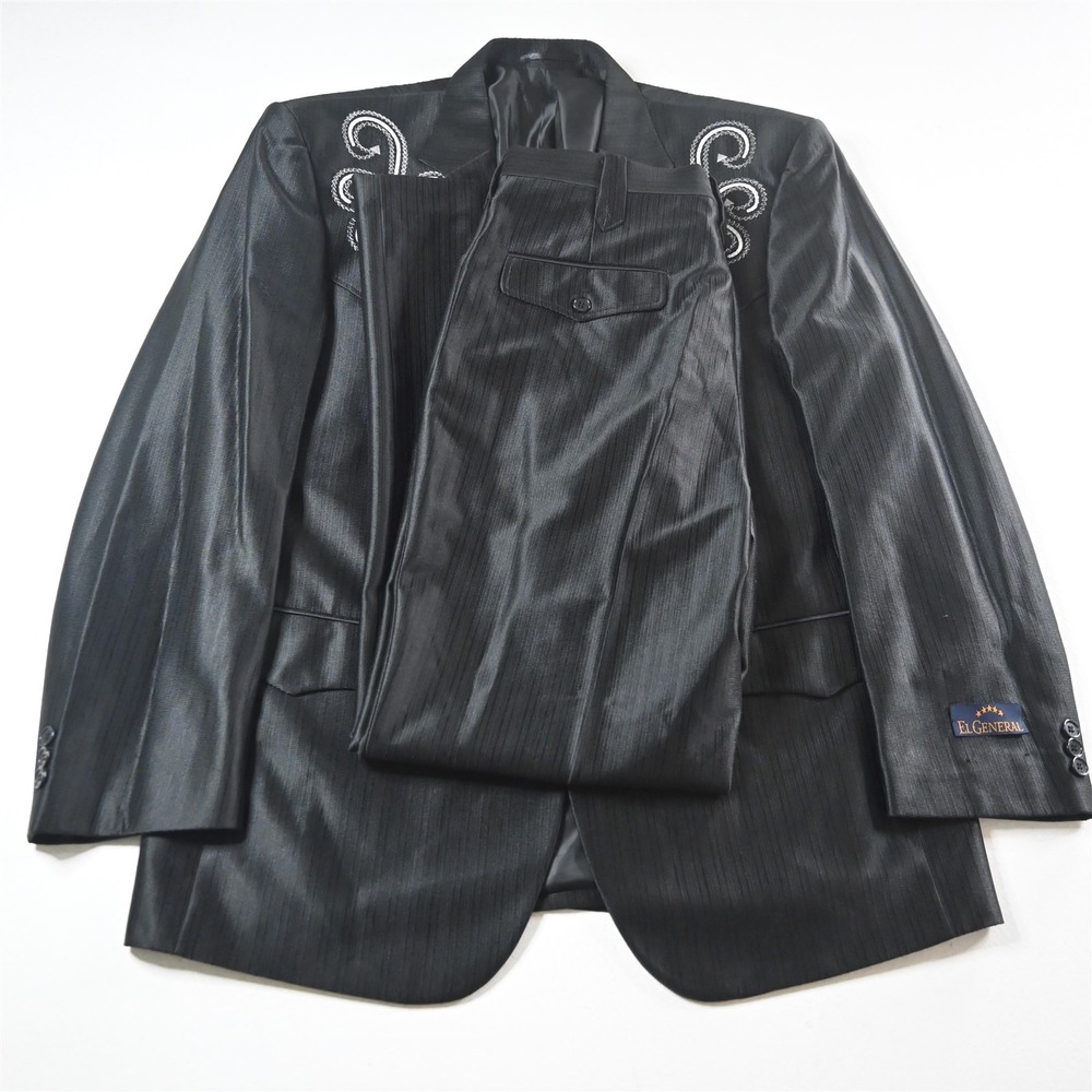 NEW El General 44R 32x34 Black Striped Western‎ Stitched Bootcut Mens Suit